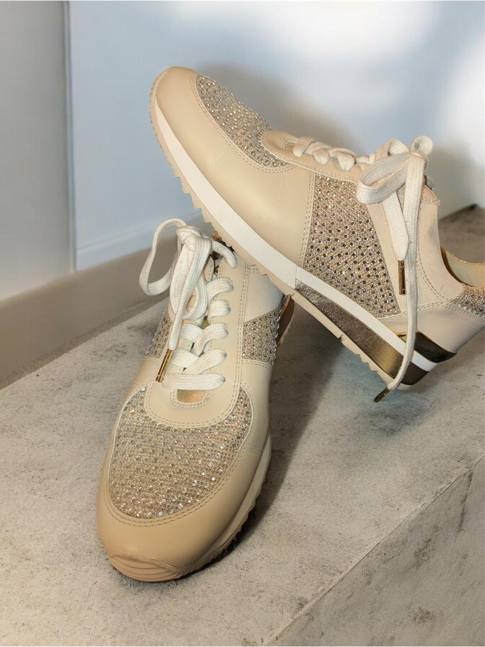Michael Kors Allie Wrap Pale Gold Glitter Women's Sneakers!